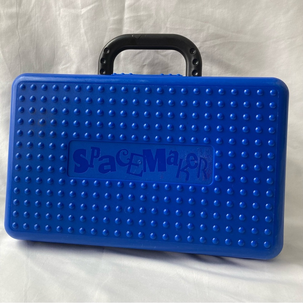 Retro SpaceMaker Pencil Box Blue Black w Handle 11"x7" 90’s Y2K School Art Case